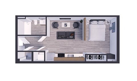 Floor plan for 1 bed, 1 bath, 501 sqft